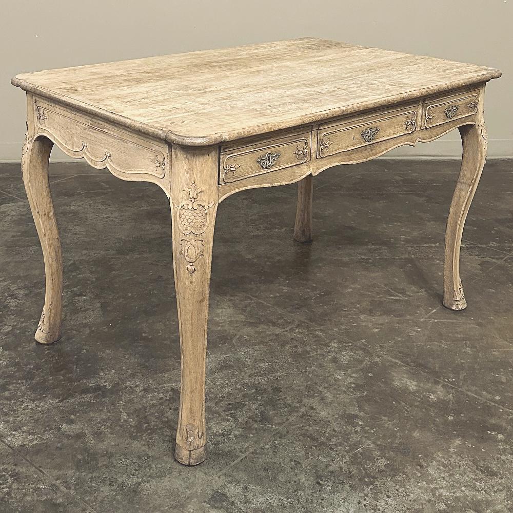 Hand-Carved Antique French Regence Stripped Oak Desk ~ Writing Table For Sale