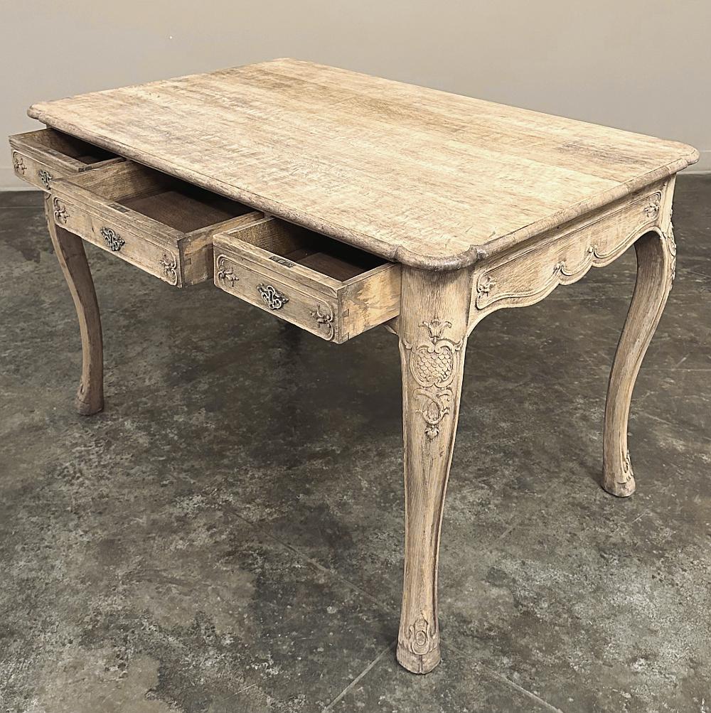 Brass Antique French Regence Stripped Oak Desk ~ Writing Table For Sale