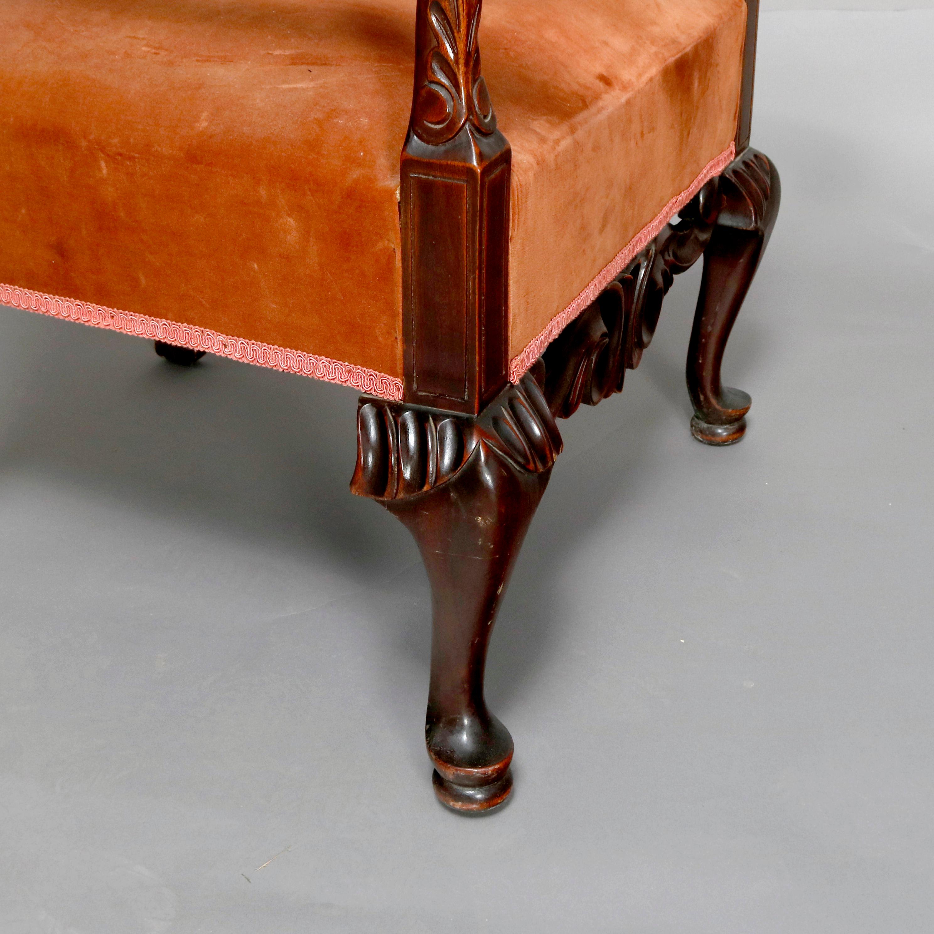 Régence Antique French Regence Style Carved Mahogany and Upholstered Throne Chair