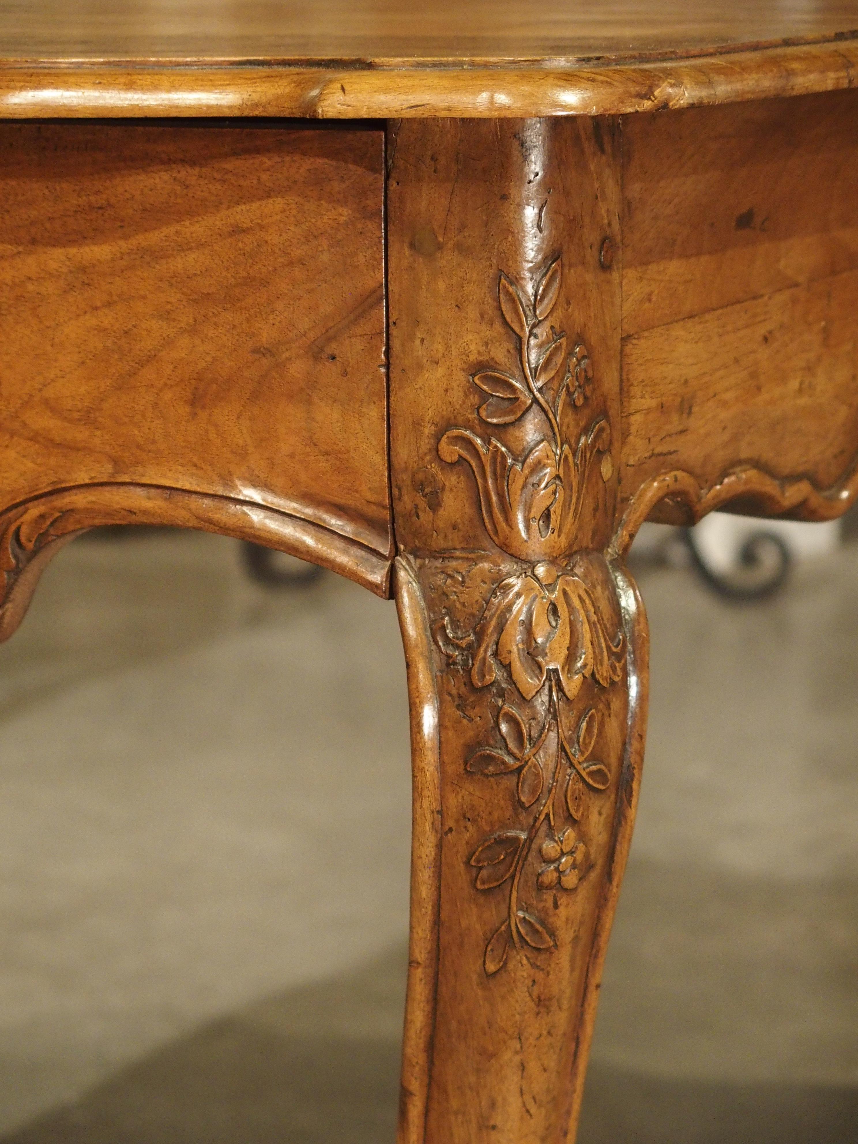 Hand-Carved Antique French Regence Style Console Table with Front Drawer and Hoof Feet