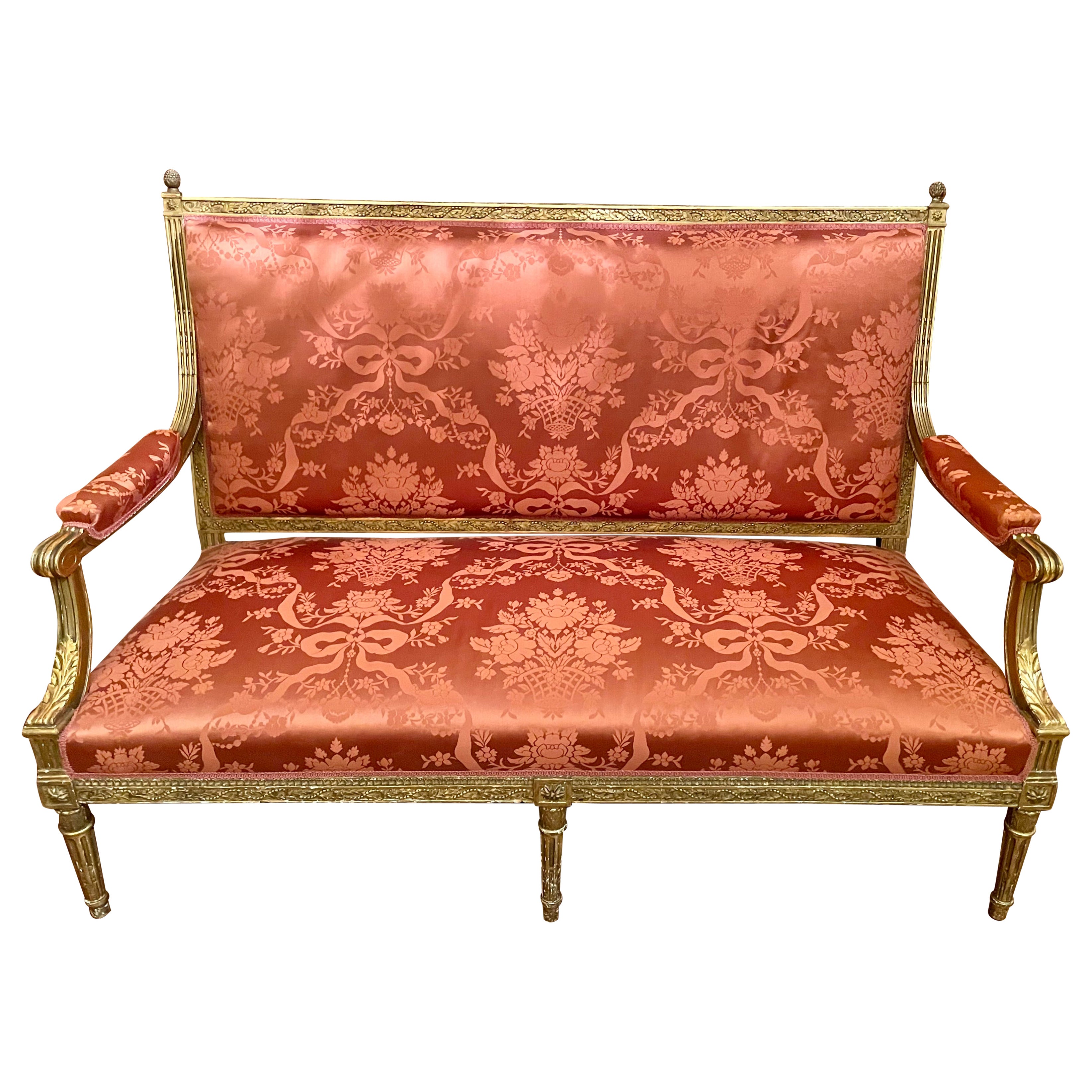 Ancien canapé français de style Régence à feuilles d'or, Circa 1885.