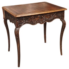 Antique French Regence Style Side Table in Carved Oak, Circa 1880