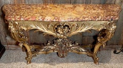 Antique French Regence Carved Wood w/ Gold Leaf & Marble Top Console, Circa 1860