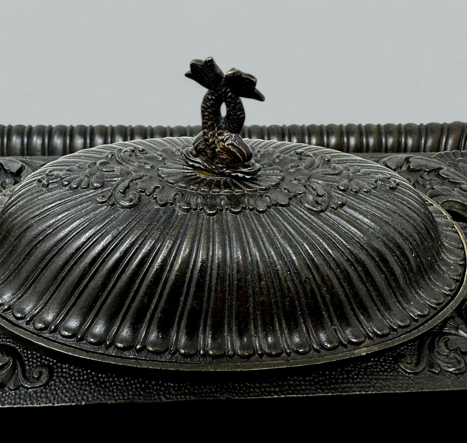 Antique French Regency Grand Tour Bronze Crystal Desk Set Inkstand Encrier 19Ct For Sale 3