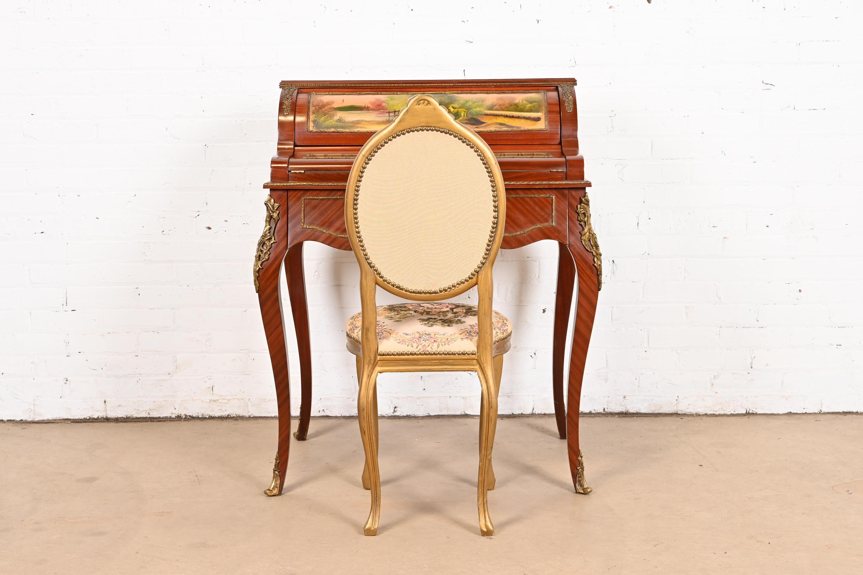 Antiker französischer Regency Louis XV Damen-Schreibtisch und vergoldeter Schreibtischstuhl im Regency-Stil (Frühes 20. Jahrhundert) im Angebot