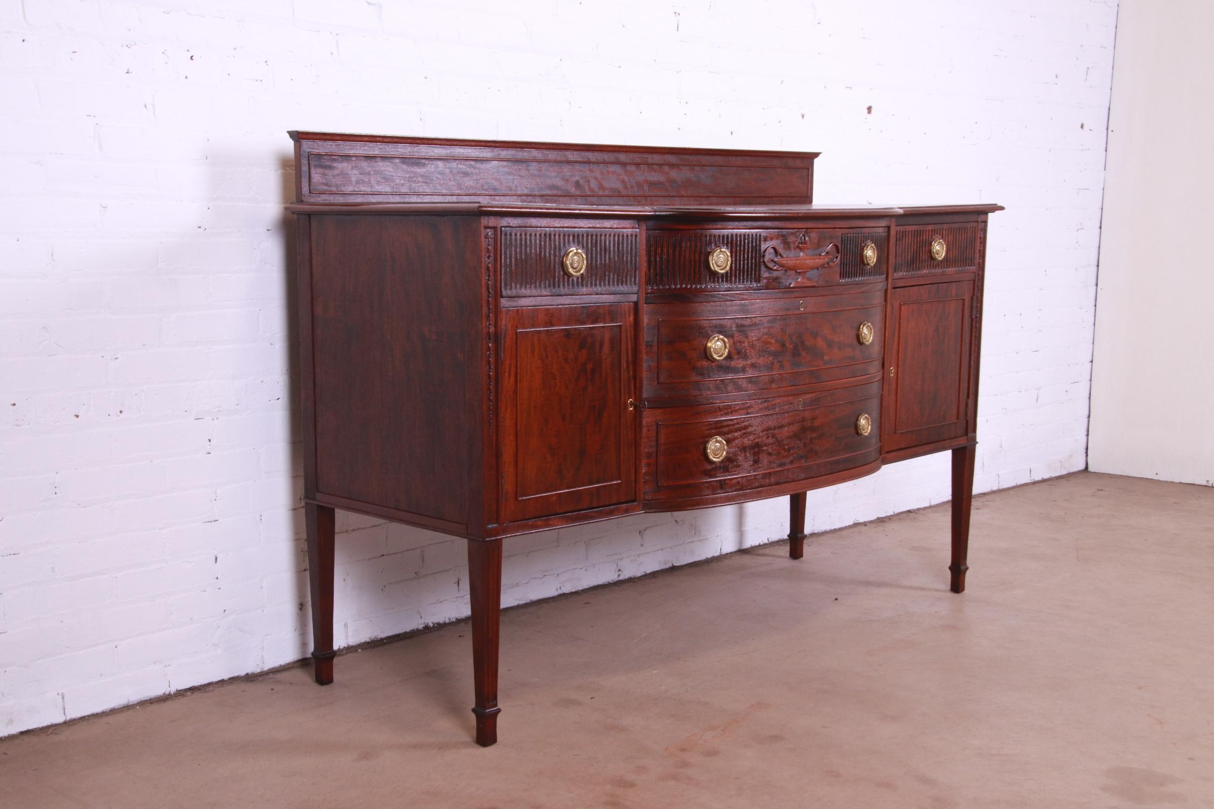 Brass Antique French Regency Louis XVI Style Carved Mahogany Sideboard or Bar Cabinet For Sale
