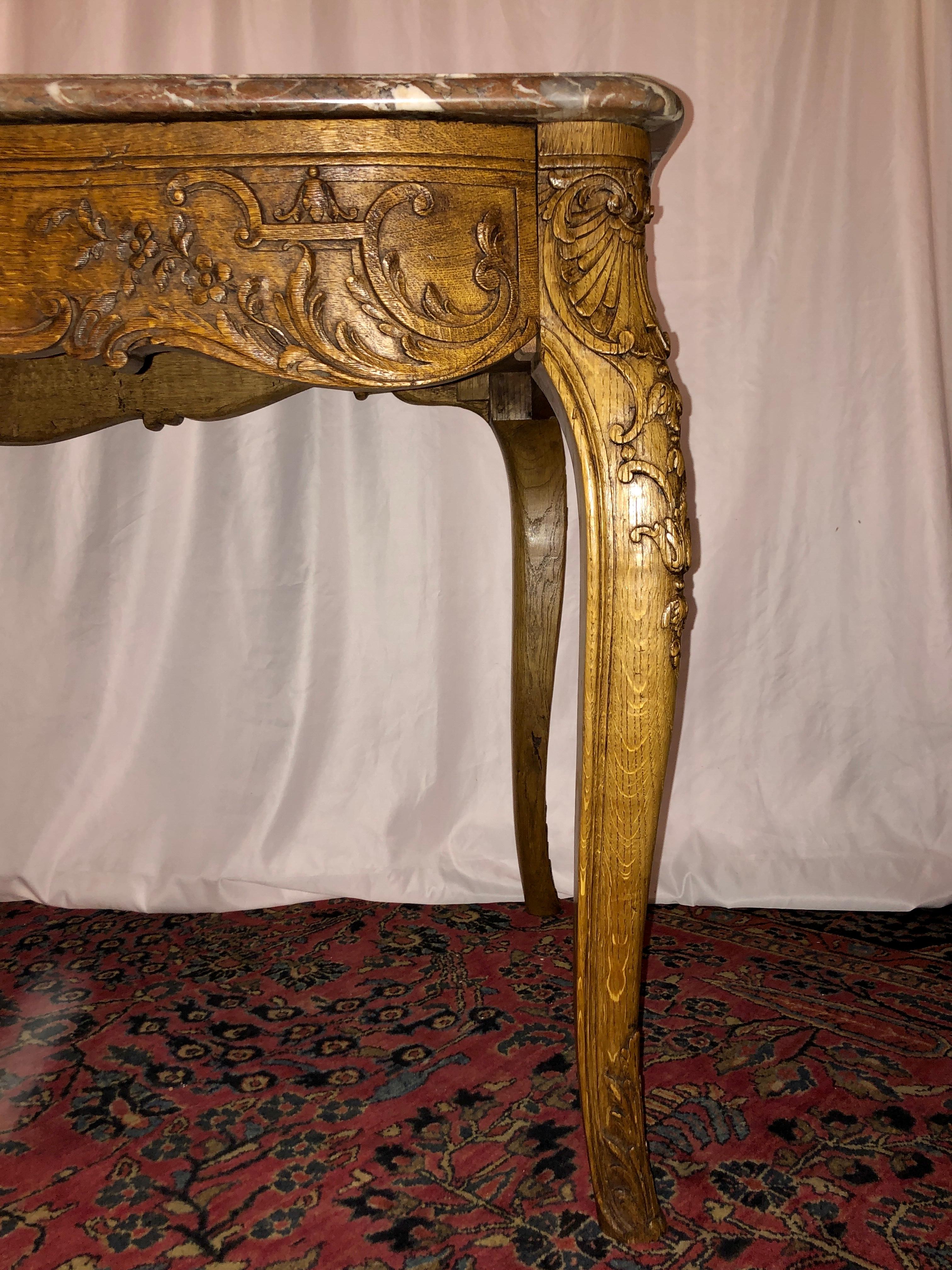 Antique French Regency Marble Top and Carved Wood Center Table In Good Condition In New Orleans, LA