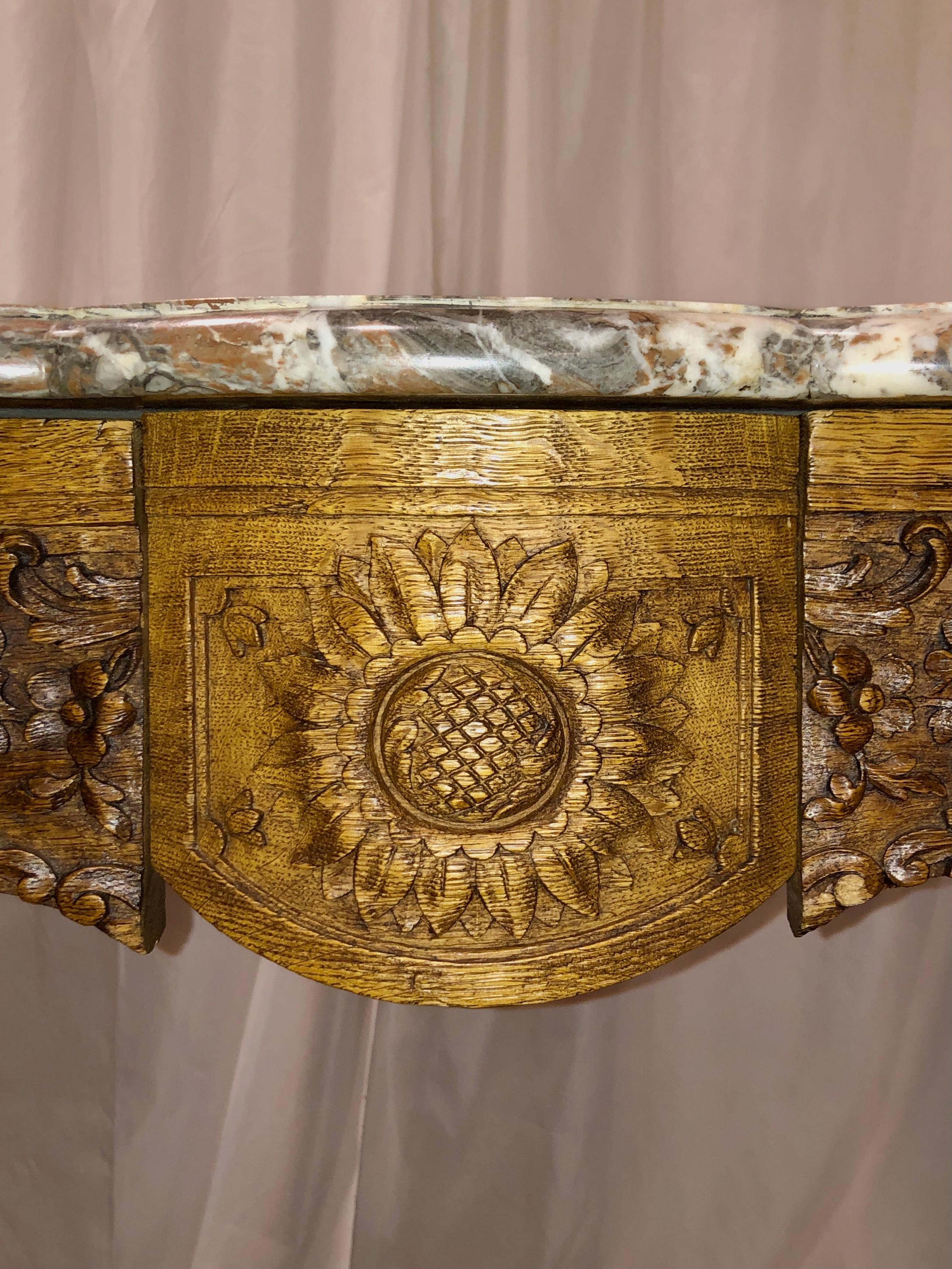 19th Century Antique French Regency Marble Top and Carved Wood Center Table
