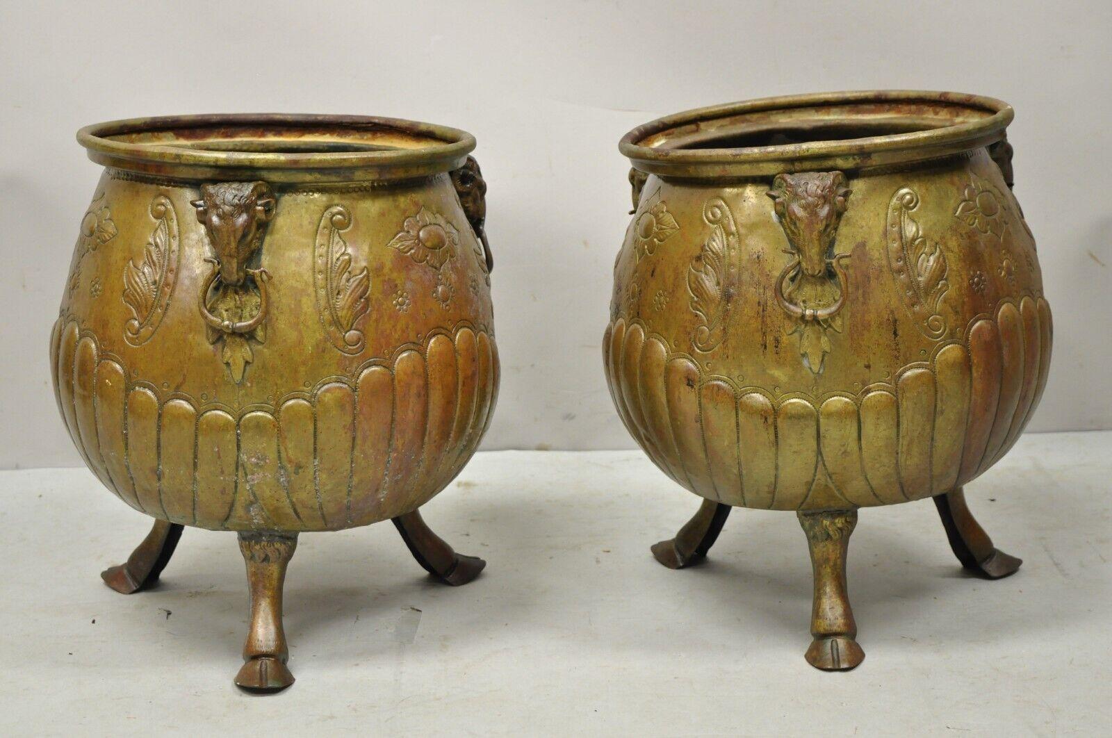 Antique French Regency Neoclassical Rams Head Copper Planter Pot - a Pair For Sale 6