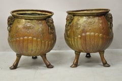 Antique French Regency Neoclassical Rams Head Copper Planter Pot - a Pair