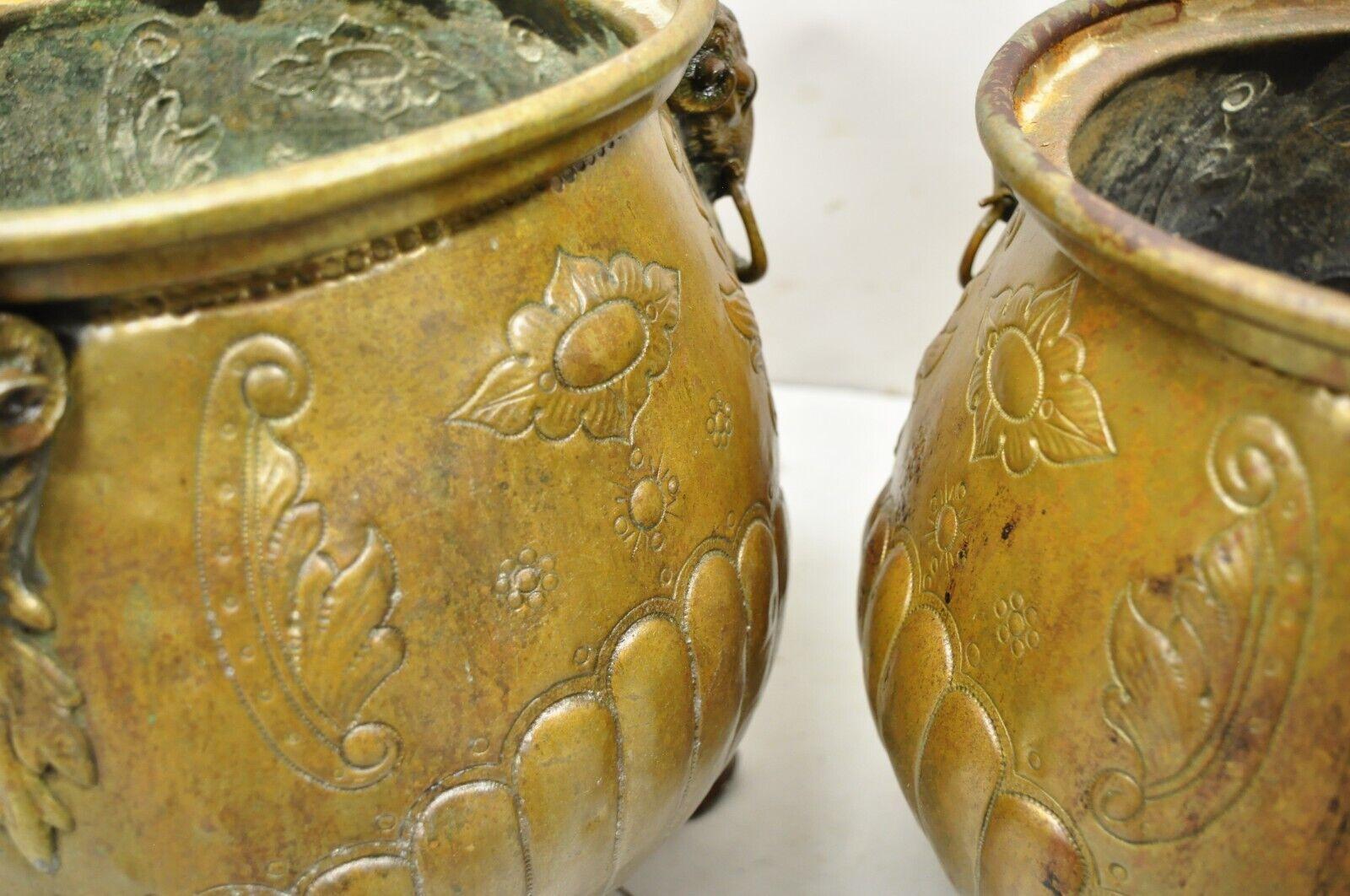 19th Century Antique French Regency Neoclassical Rams Head Copper Planter Pot - a Pair For Sale