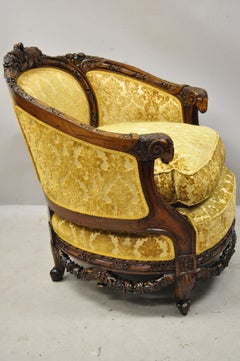 Antique French Regency Ram Head Kissing Birds Figural Mahogany Club Lounge Chair