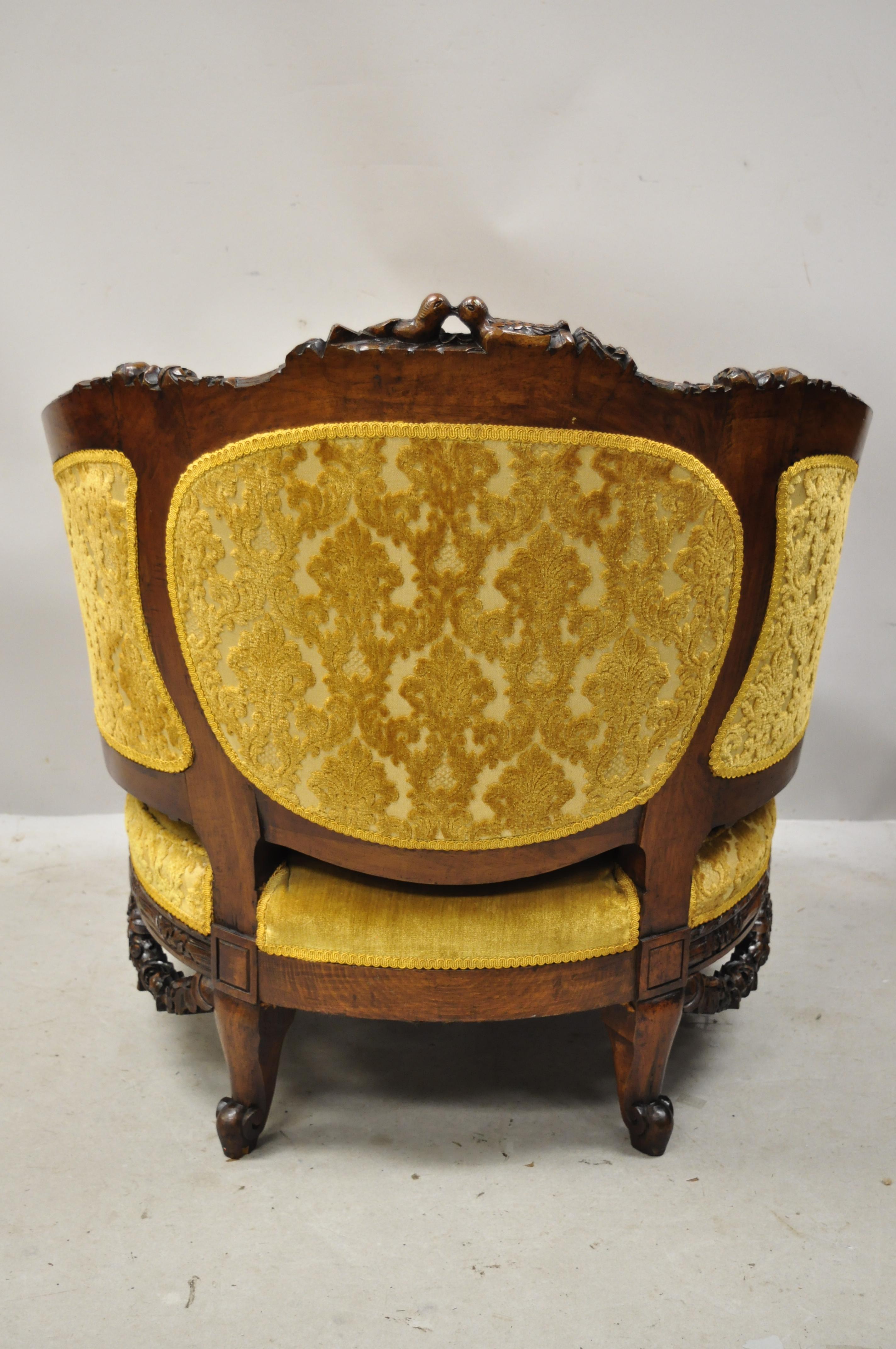 Antique French Regency Ram Head Kissing Birds Figural Mahogany Club Lounge Chair 1