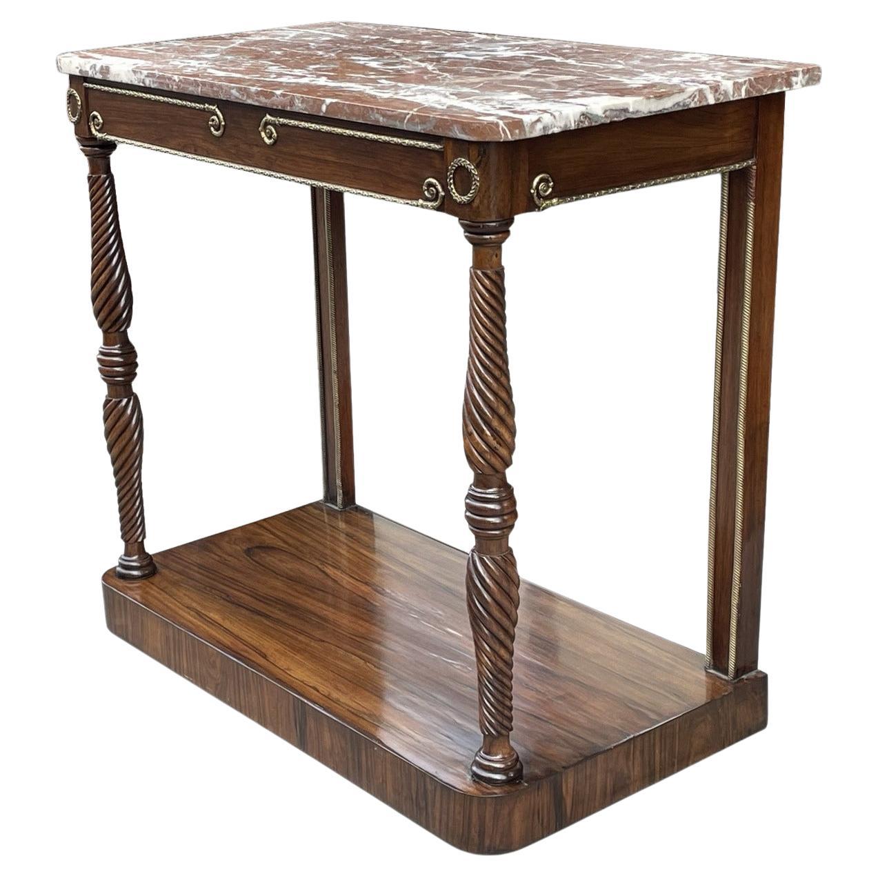 Antique French Regency Rosewood Marble Gilt Mounted French Console Pier Table For Sale
