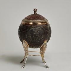 Antique French Regency Style Carved Coconut Box on Hoofed Stand