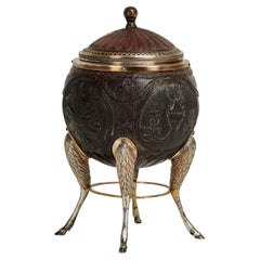 Antique French Regency Style Carved Coconut Box on Hoofed Stand