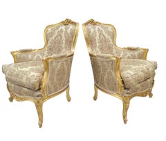 Antique French Regency Style Carved Gilded 5 Piece Parlor Set