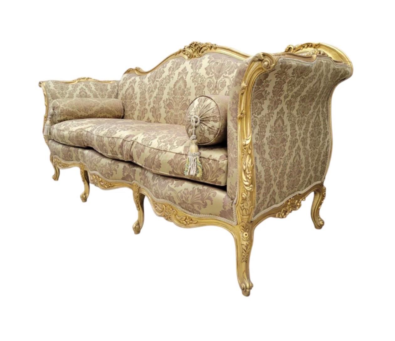 Antique French Regency Style Carved Gilded 5 Piece Parlor Set (Französisch) im Angebot