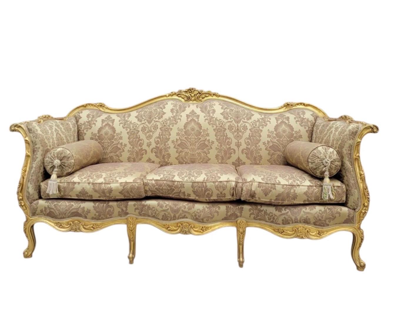 Antique French Regency Style Carved Gilded 5 Piece Parlor Set im Zustand „Gut“ im Angebot in Chicago, IL