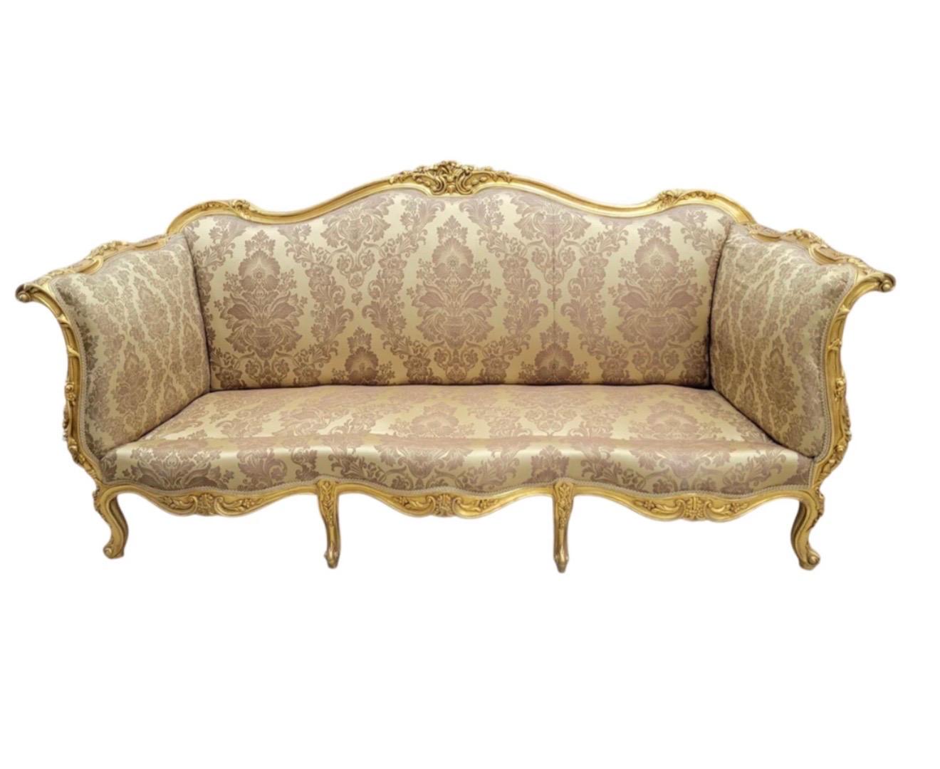 Antique French Regency Style Carved Gilded 5 Piece Parlor Set (Holz) im Angebot