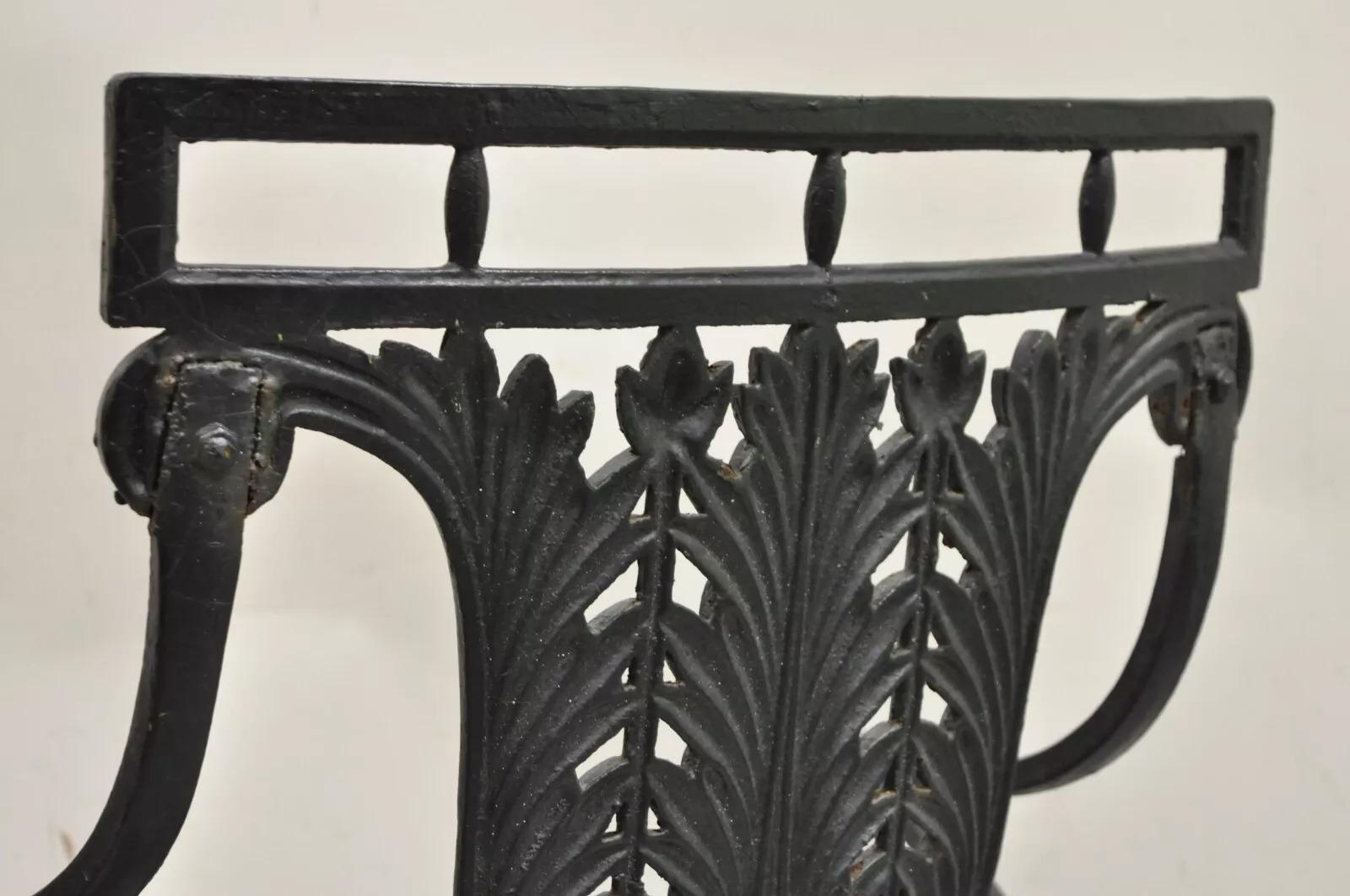 Antique French Regency Style Cast Iron Wooden Slat Garden Arm Chair For Sale 6