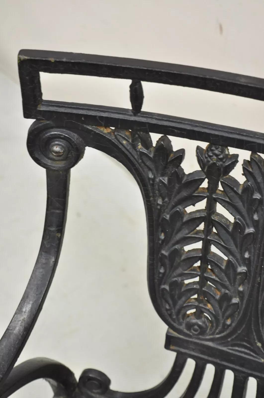 Antique French Regency Style Cast Iron Wooden Slat Garden Arm Chair For Sale 2