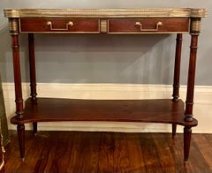 Antique French Regency Style Narrow Mahogany Table with Marble Top, C.1920-1930