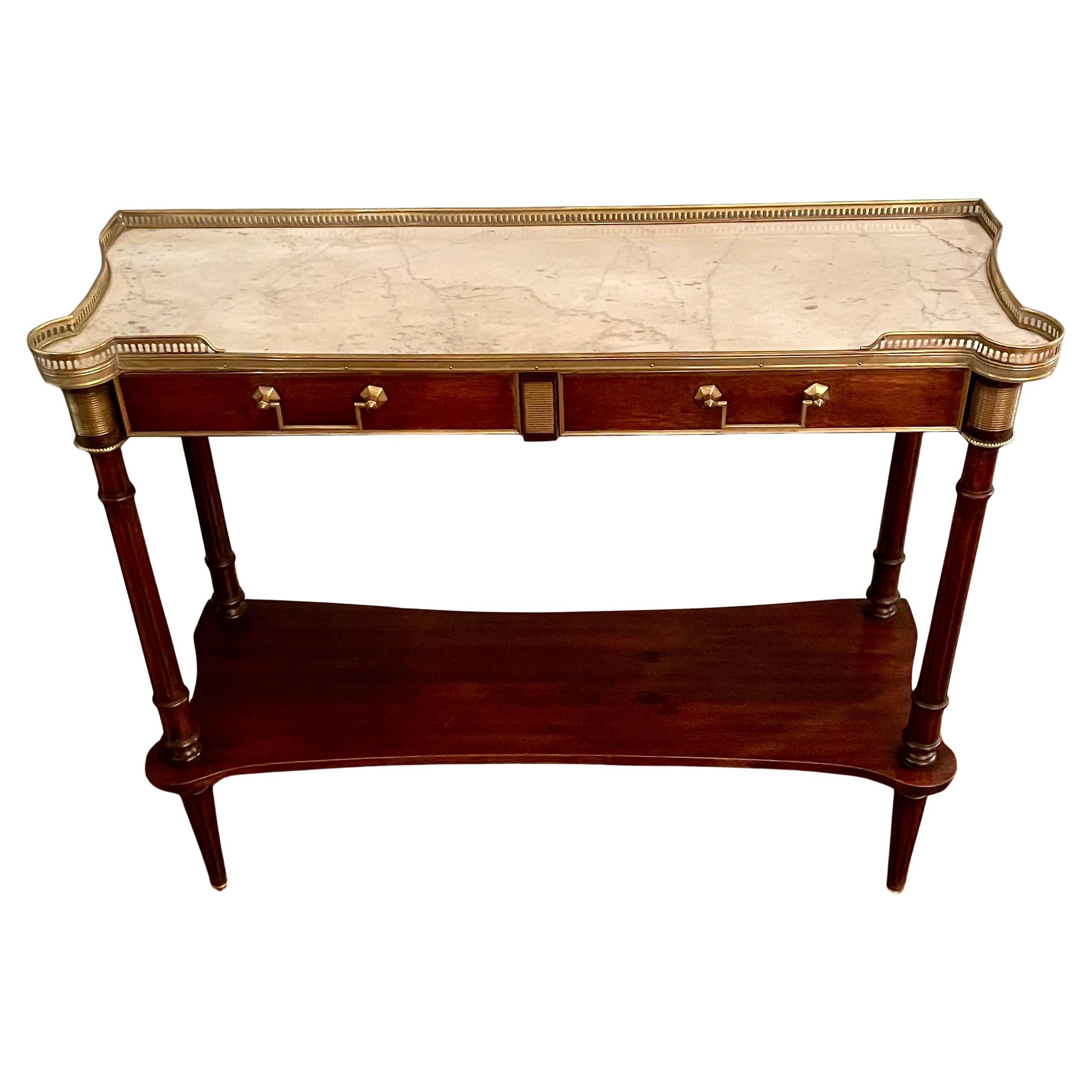 Francese Antique French Regency Style Narrow Mahogany Table with Marble Top, C.1920-1930 in vendita