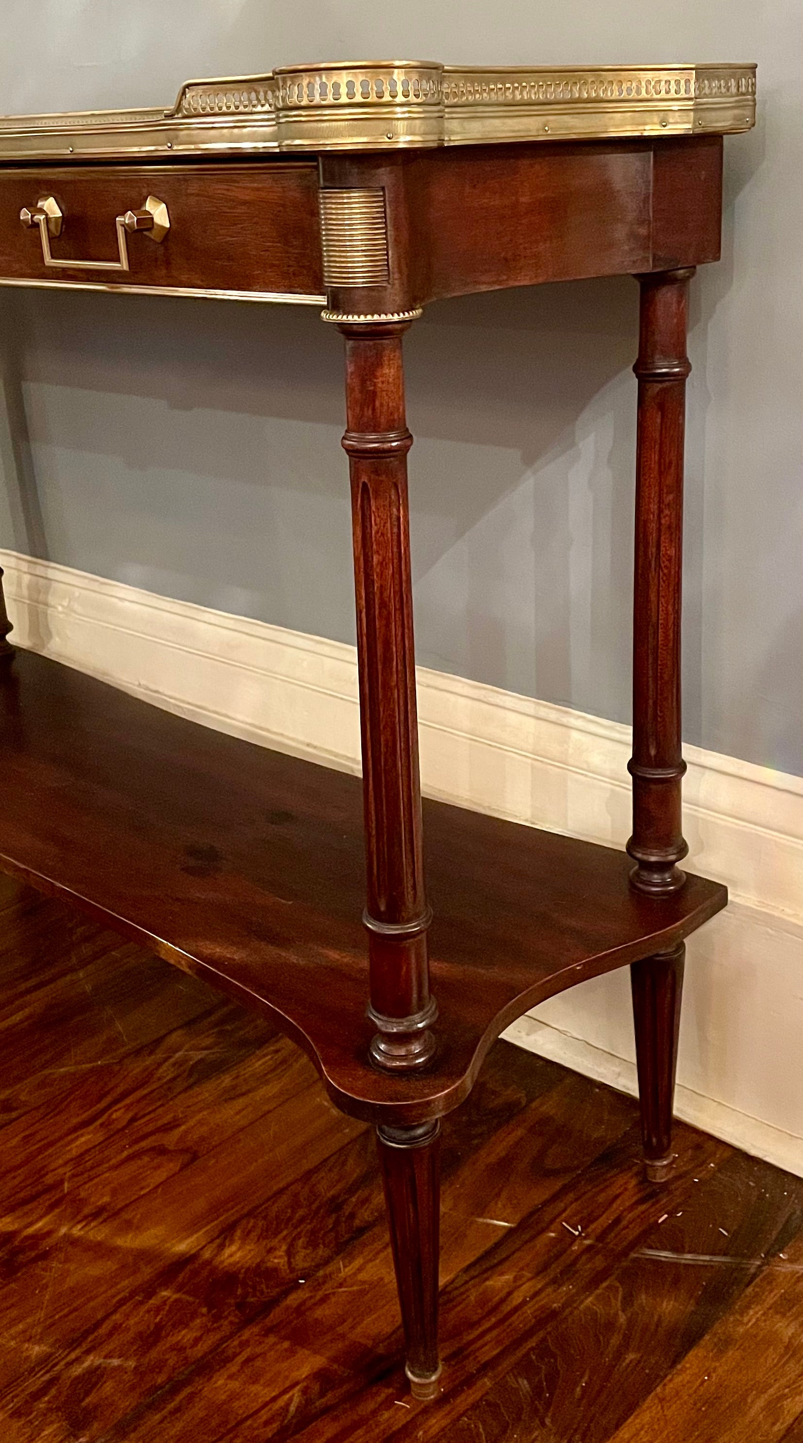 Marmo Antique French Regency Style Narrow Mahogany Table with Marble Top, C.1920-1930 in vendita