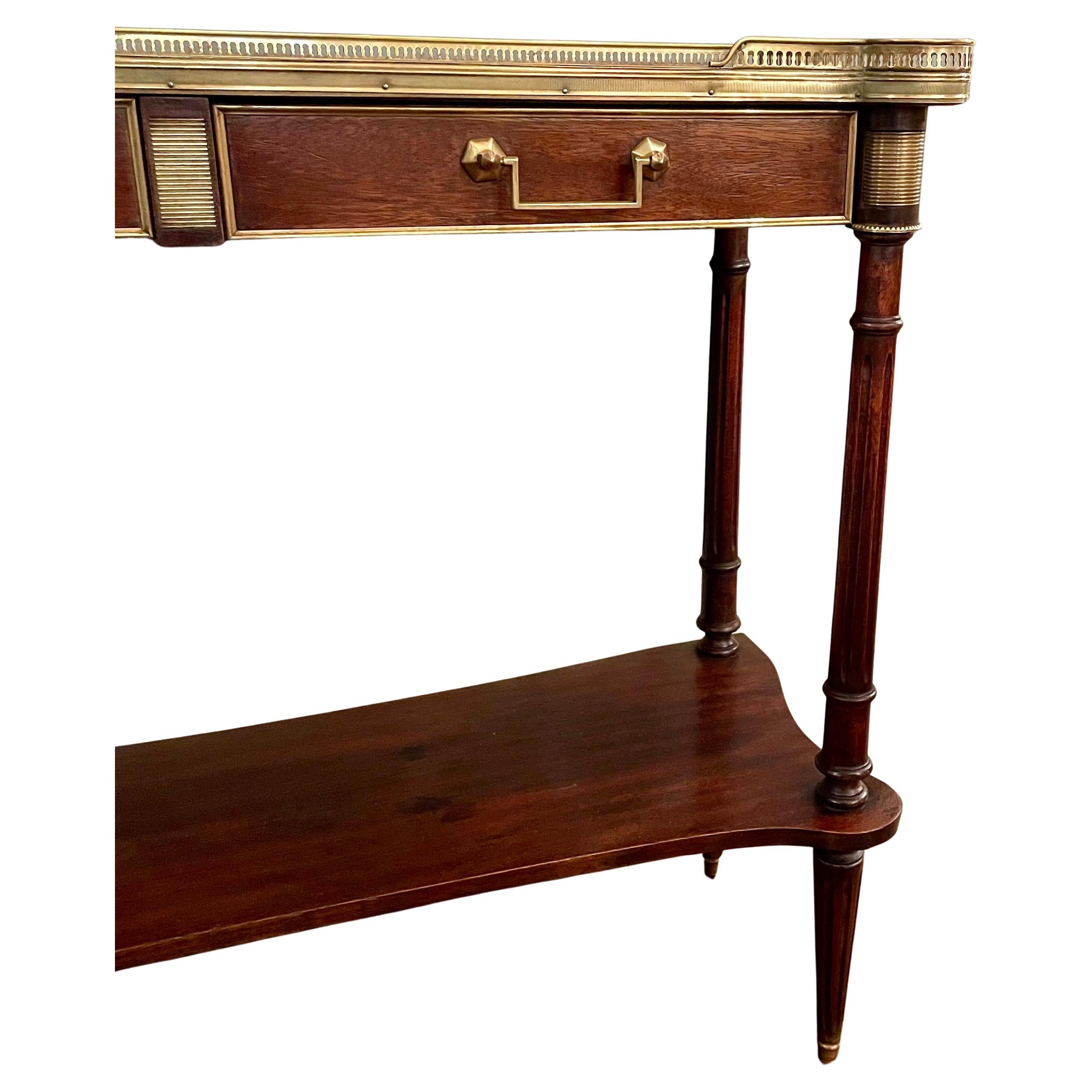 Antique French Regency Style Narrow Mahogany Table with Marble Top, C.1920-1930 in vendita 2