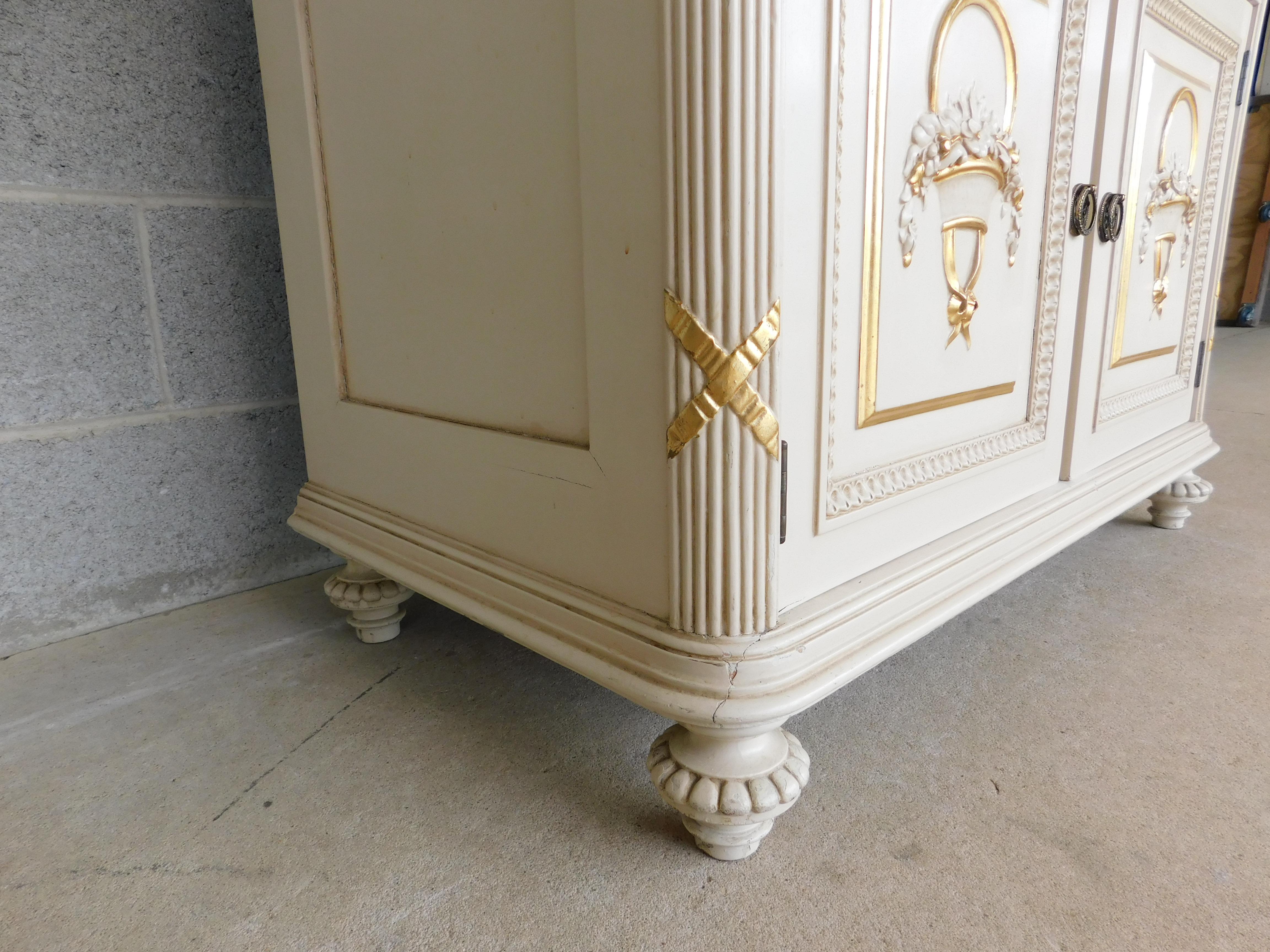 Antique French Regency Style Original Paint Decorated Gilt Accented Tall Chest For Sale 3