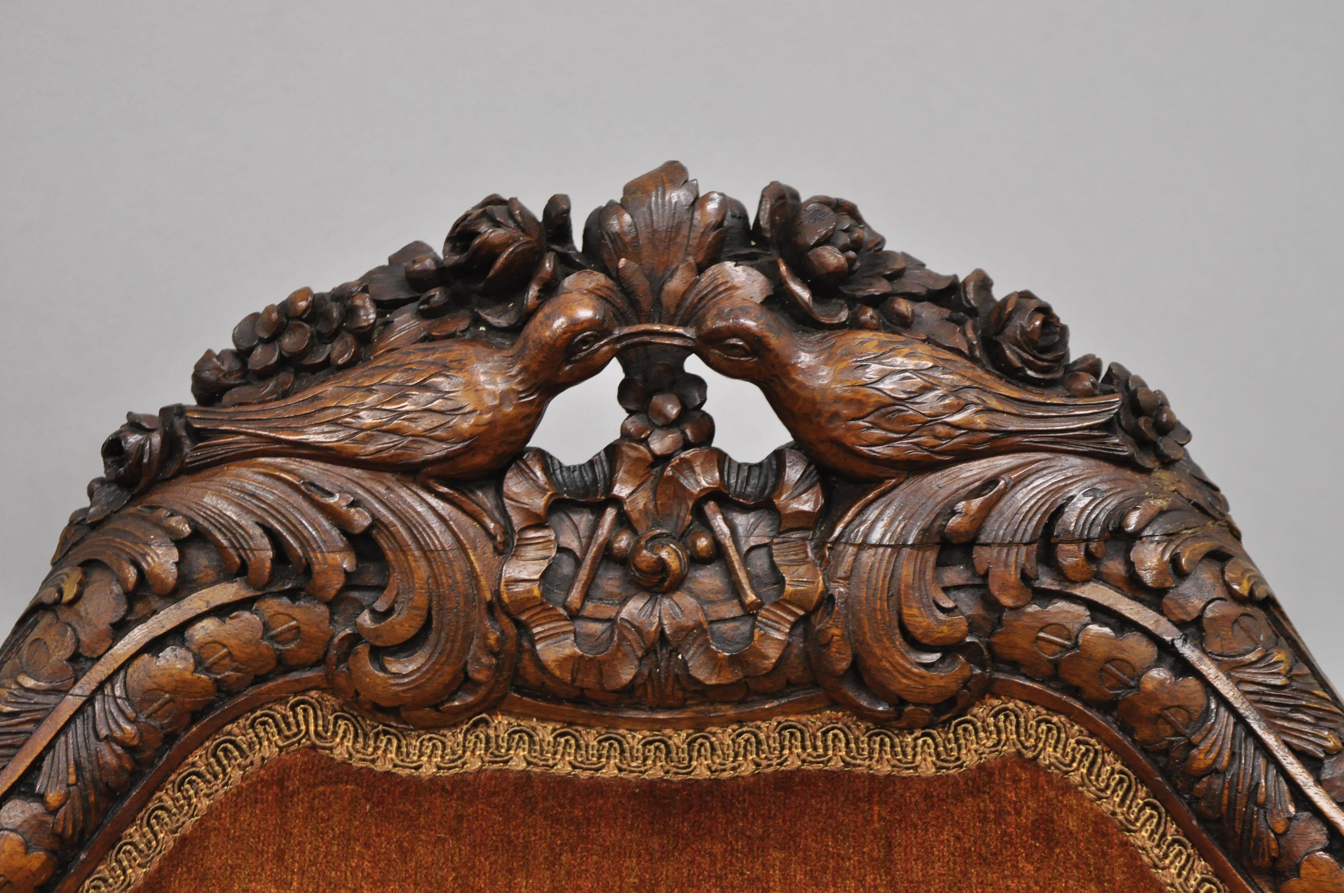 20th Century Antique French Regency Victorian Swan & Kissing Bird Carved Frame Mahogany Sofa