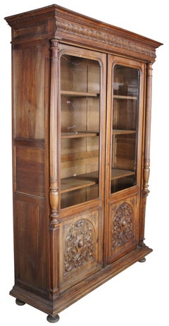 Antique French Renaissance Armoire Linen Press Library Bookcase China Cabinet