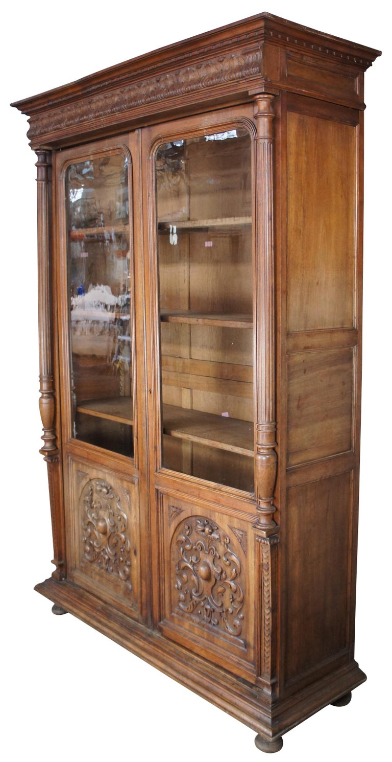 Renaissance Revival Antique French Renaissance Armoire Linen Press Library Bookcase China Cabinet For Sale