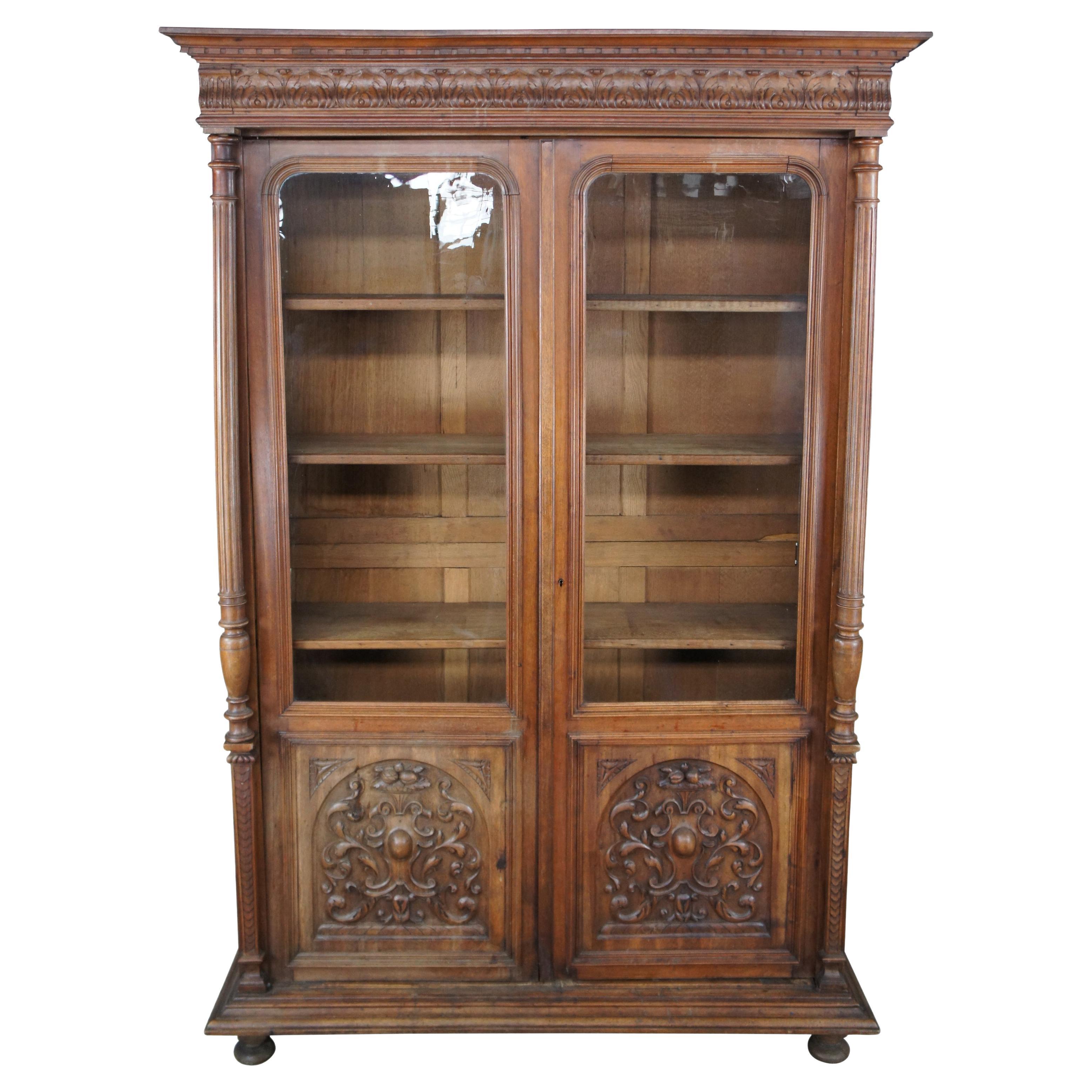 Antique French Renaissance Armoire Linen Press Library Bookcase China Cabinet For Sale