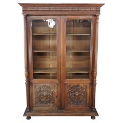 Antique French Renaissance Armoire Linen Press Library Bookcase China Cabinet