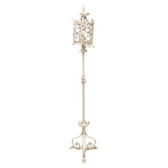 Antique French Renaissance Art Nouveau Iron Floral Lantern Pole Floor Lamp