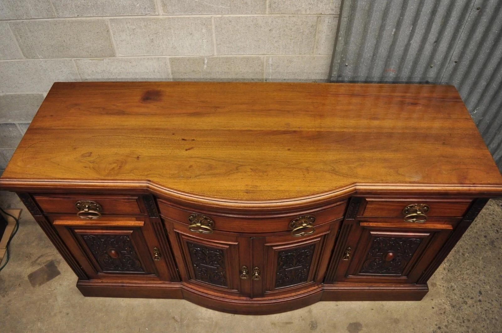Please message us with your zip code to request a more reasonable domestic U.S. shipping quote.

Antique French Renaissance/Art Nouveau Mahogany Bowed Front Buffet Sideboard. Item features solid brass art nouveau drawer and door hardware, solid wood