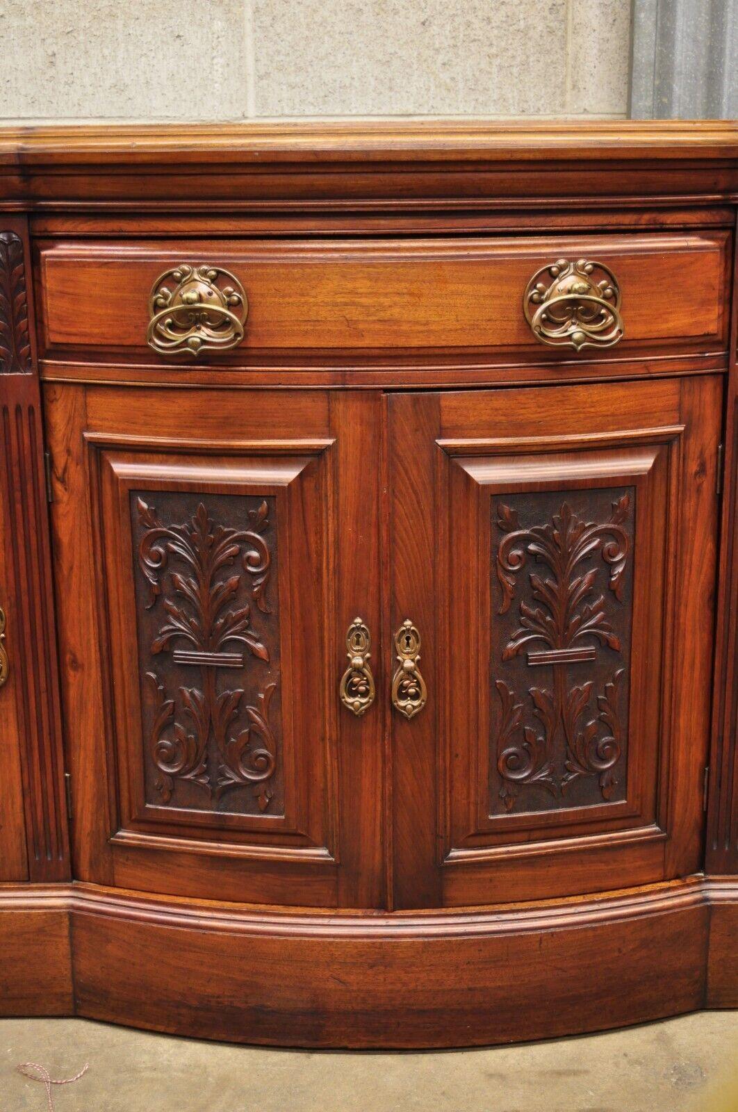 Antique French Renaissance Art Nouveau Mahogany Bowed Front Buffet Sideboard In Good Condition For Sale In Philadelphia, PA