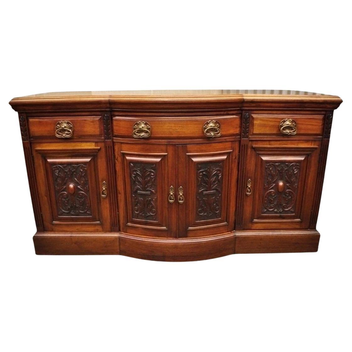 Antique French Renaissance Art Nouveau Mahogany Bowed Front Buffet Sideboard For Sale