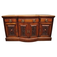 Antique French Renaissance Art Nouveau Mahogany Bowed Front Buffet Sideboard
