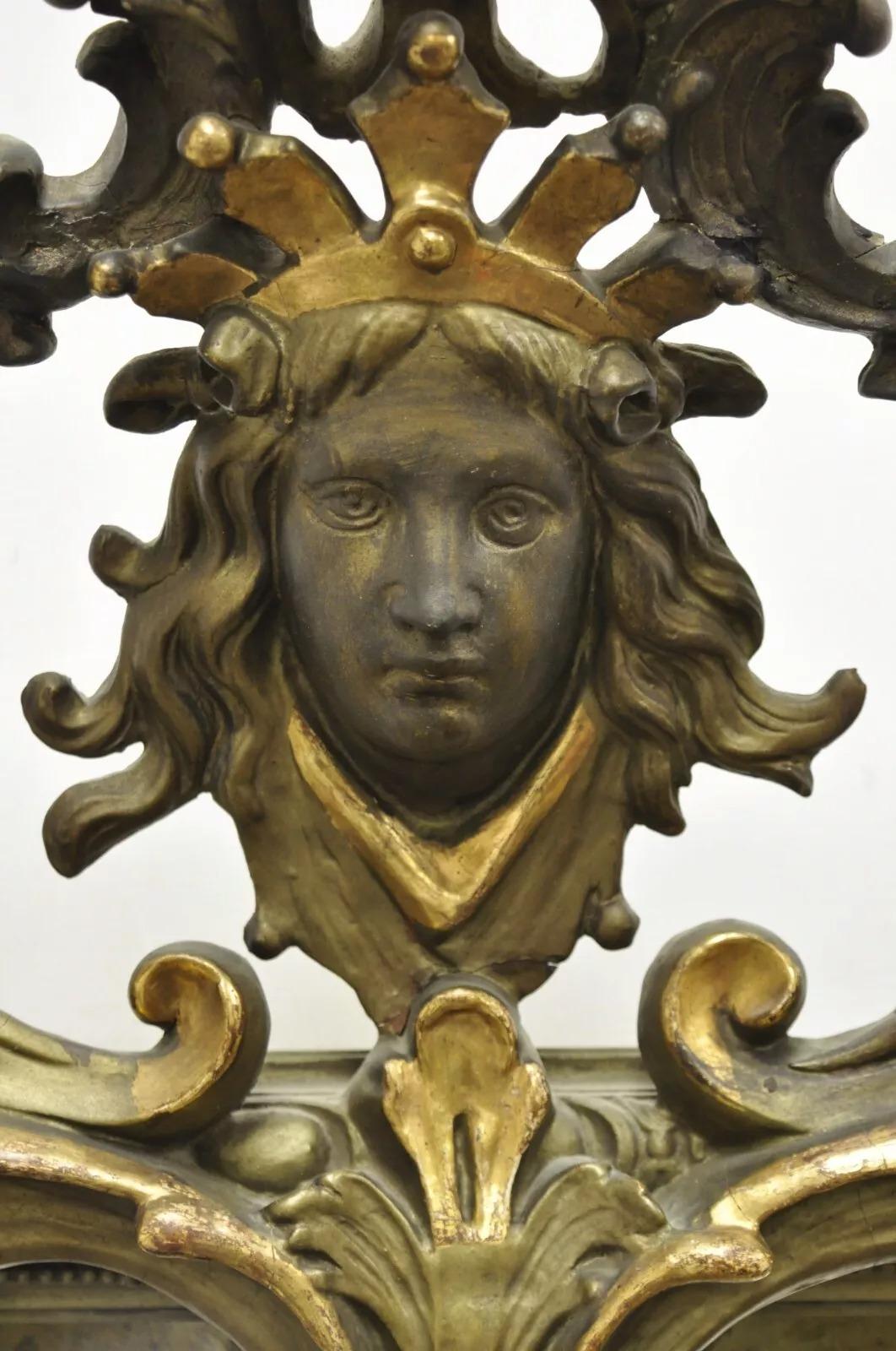 Antique French Renaissance Baroque Carved Giltwood Gesso Wall Mirror with Face For Sale 7