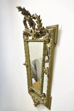 Antique French Renaissance Baroque Carved Giltwood Gesso Wall Mirror with Face