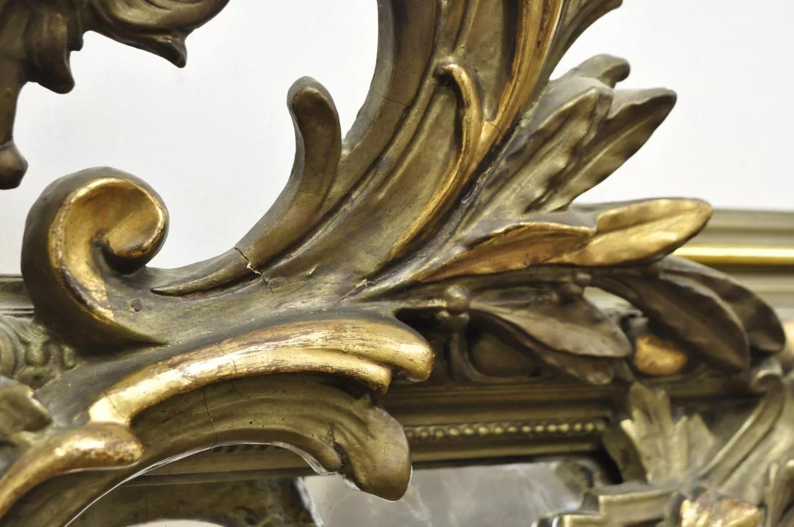 Antique French Renaissance Baroque Carved Giltwood Gesso Wall Mirror with Face For Sale 2