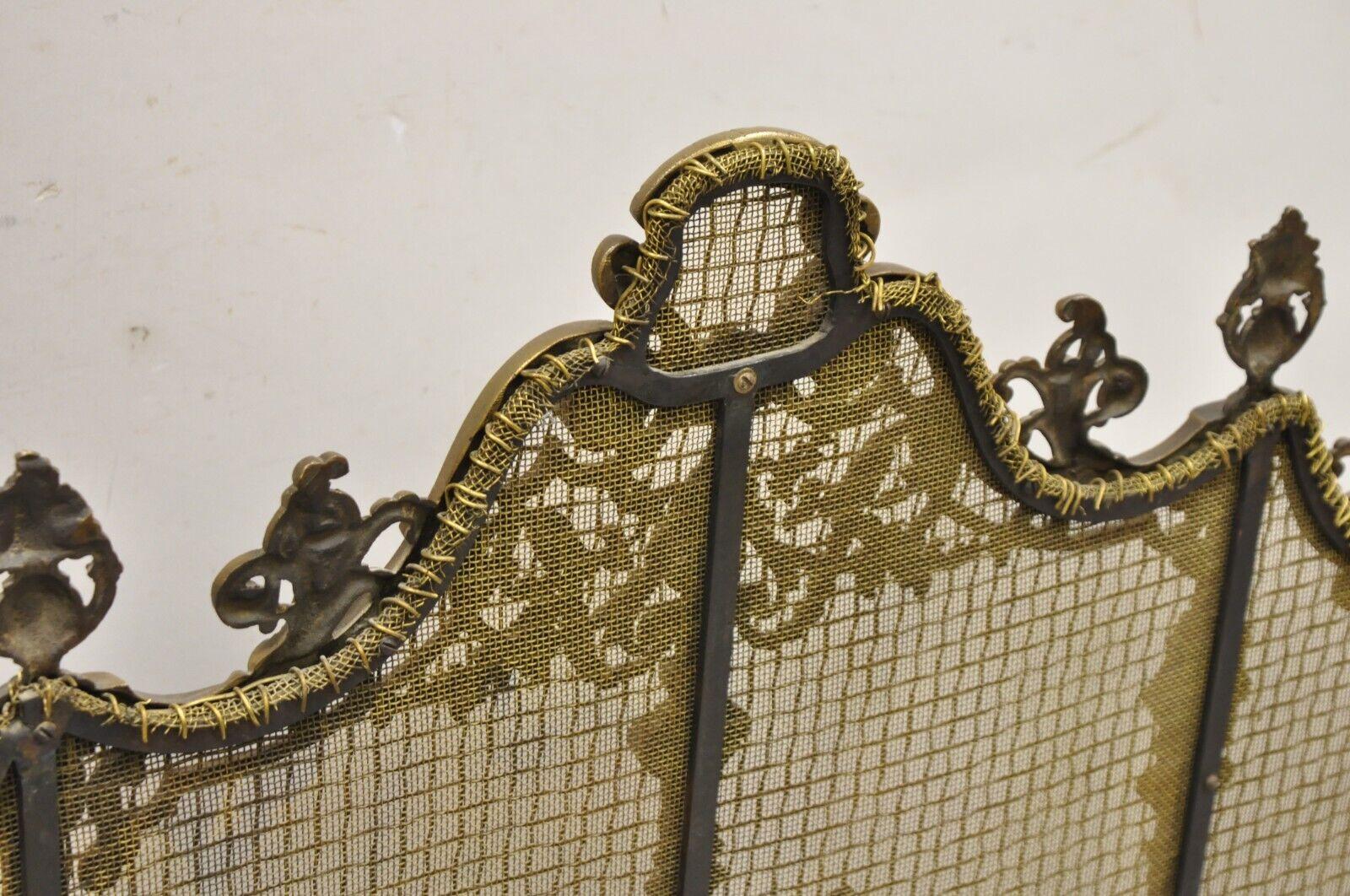 Antique French Renaissance Baroque Style Figural Bronze Mesh Fireplace Screen 8
