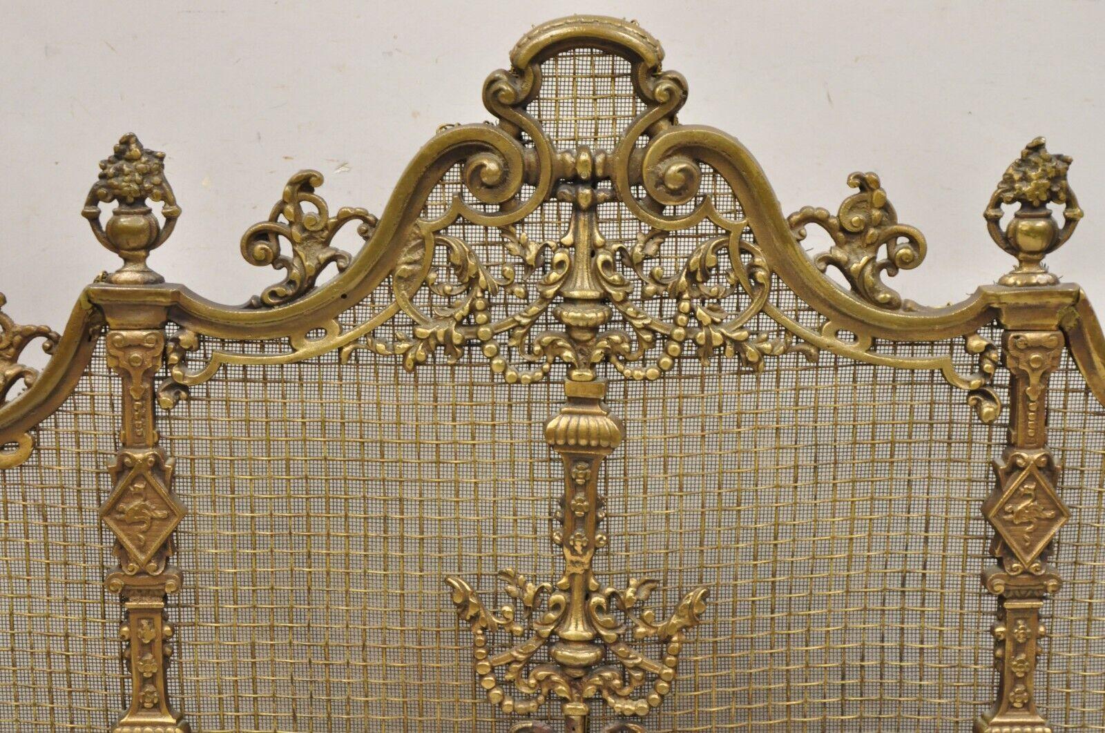 19th Century Antique French Renaissance Baroque Style Figural Bronze Mesh Fireplace Screen