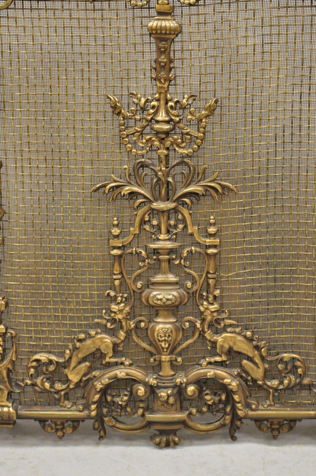 Antique French Renaissance Baroque Style Figural Bronze Mesh Fireplace Screen 1