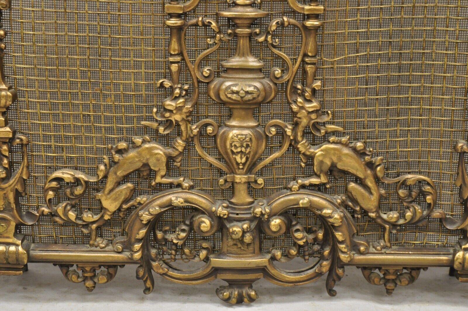 Antique French Renaissance Baroque Style Figural Bronze Mesh Fireplace Screen 2