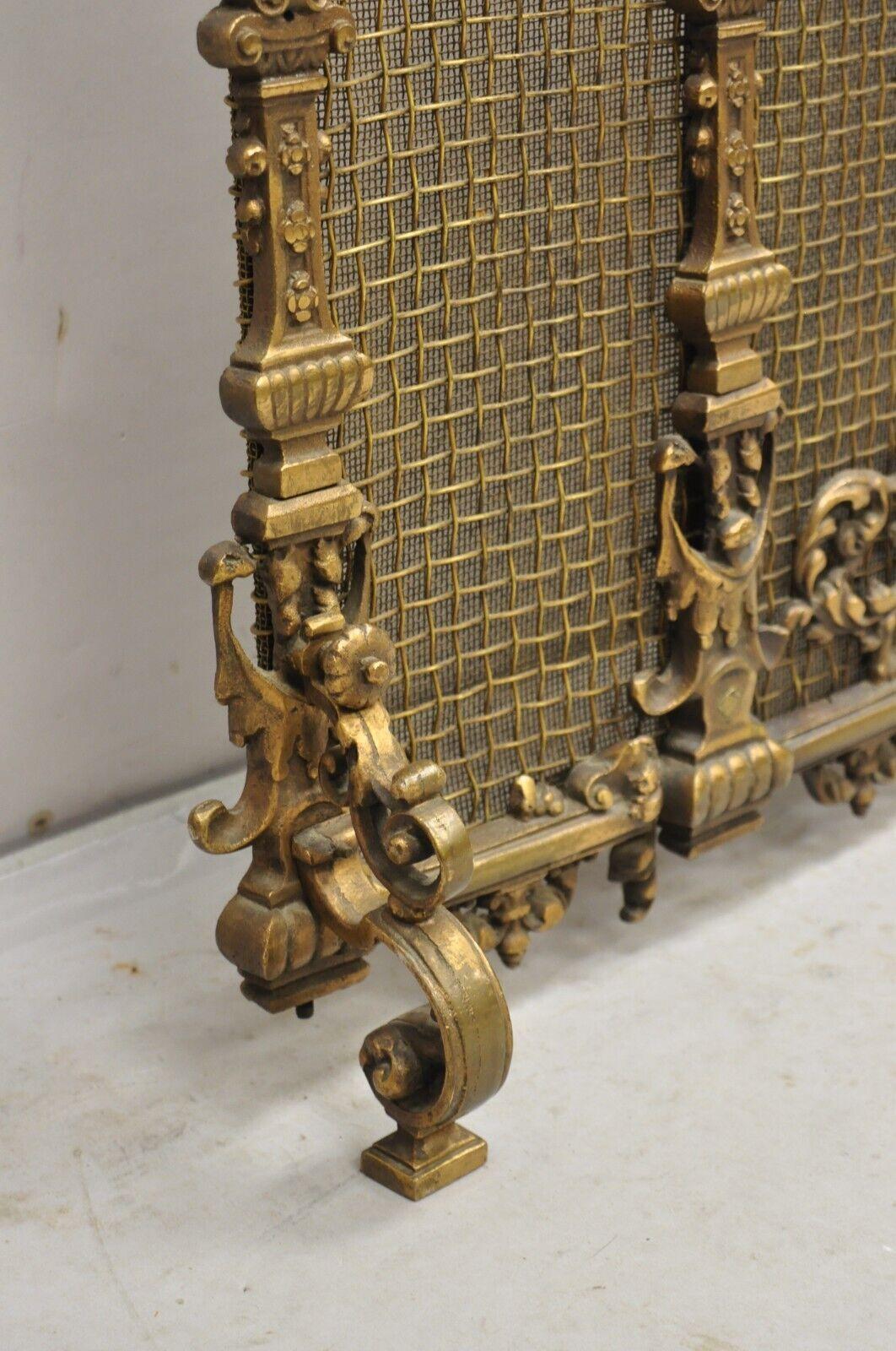 Antique French Renaissance Baroque Style Figural Bronze Mesh Fireplace Screen 3