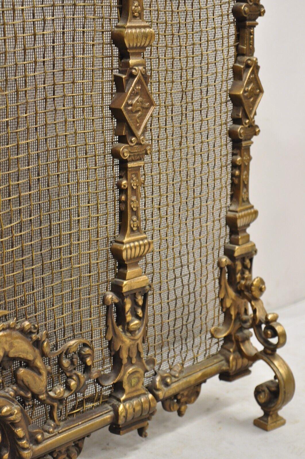 Antique French Renaissance Baroque Style Figural Bronze Mesh Fireplace Screen 4